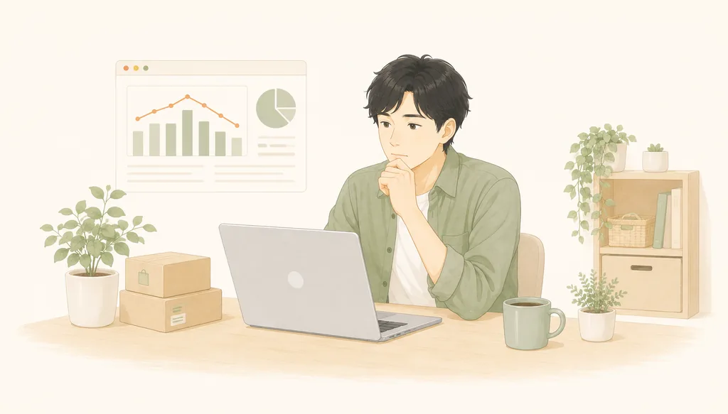 業務のダッシュボードを前に考え込む事業者
